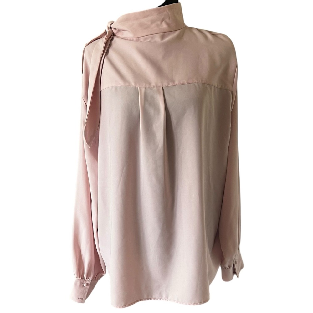 Alberto Makali Vintage Pink High Neck Tie Blouse Office Siren Professional Large